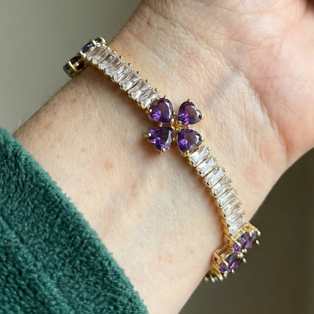 Amethyst Clover Heart Bracelet | Gold - Image 2
