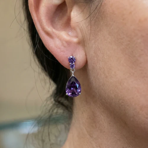 Amethyst Dewdrop Earrings | White Gold - Image 2