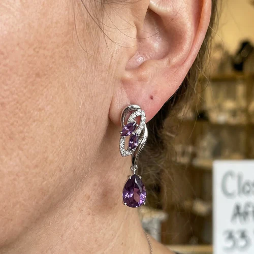 Amethyst Glimmer Drop Earrings | White Gold - Image 2