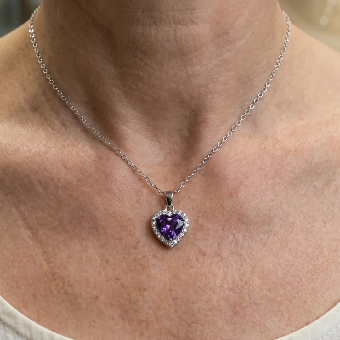 Amethyst Heart Radiance Necklace | White Gold - Image 2