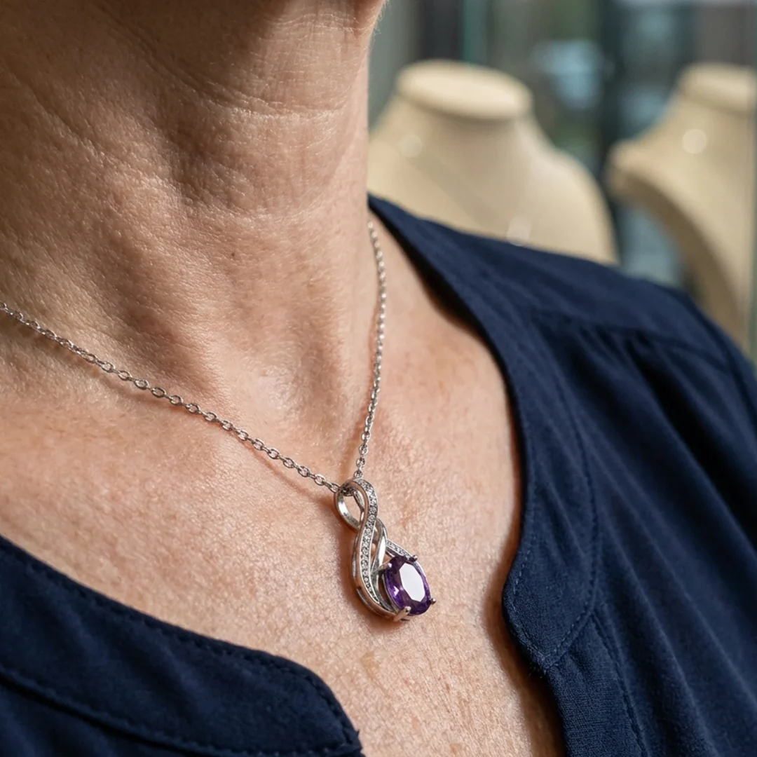 Amethyst Infinity Pave Necklace | White Gold - Image 2