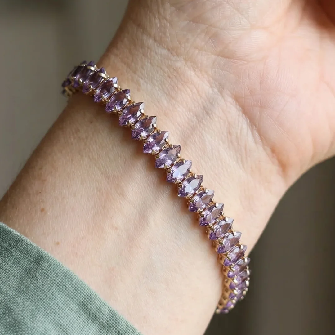 Amethyst Marquise Tennis Bracelet | Gold - Image 2
