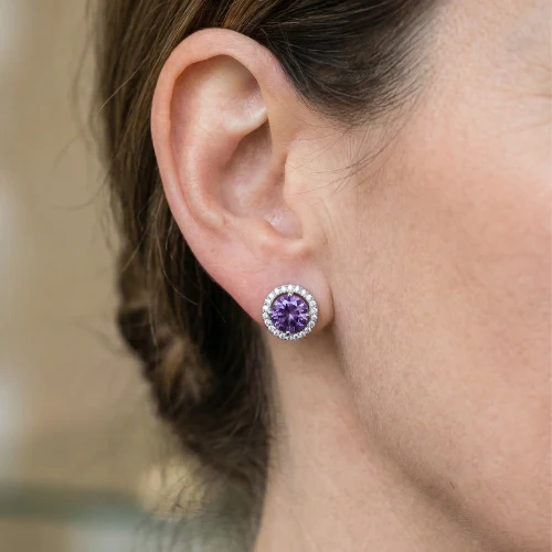 Amethyst Round Pave Studs | White Gold - Image 2