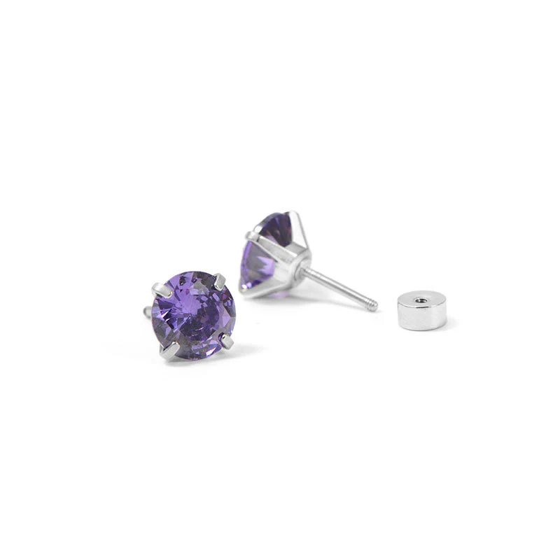 Amethyst Round Studs | White Gold - Image 3