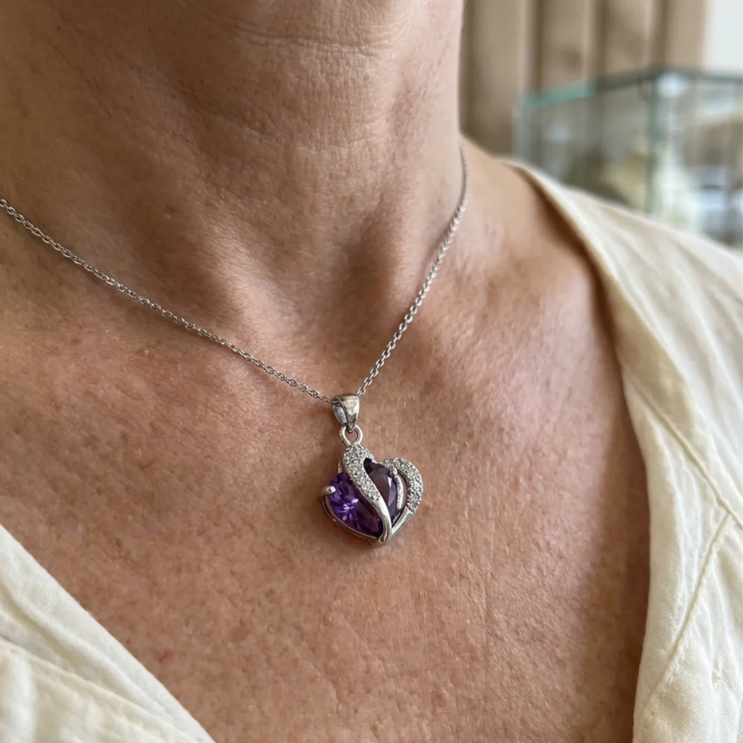Amethyst Two Heart Necklace | White Gold - Image 2