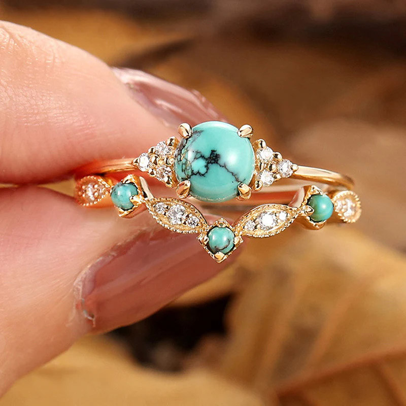 Aureva Turquoise Crown Ring Set | Gold - Image 3