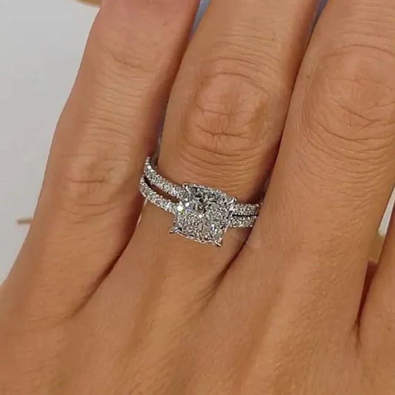 Bridal Cushion 2PC Ring Set | White Gold - Image 3