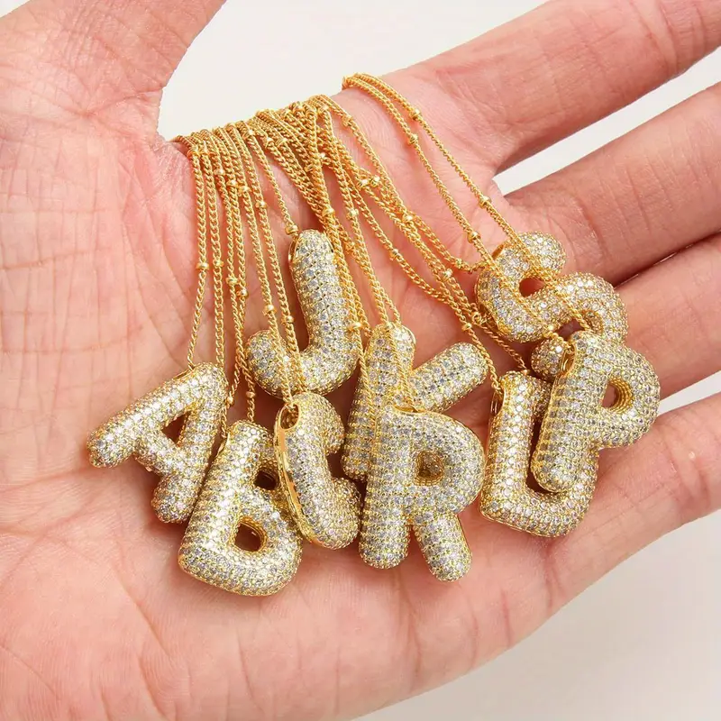Bubble letter initial necklace set | Gold - Image 2