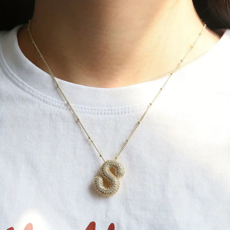 Bubble letter initial necklace set | Gold - Image 3