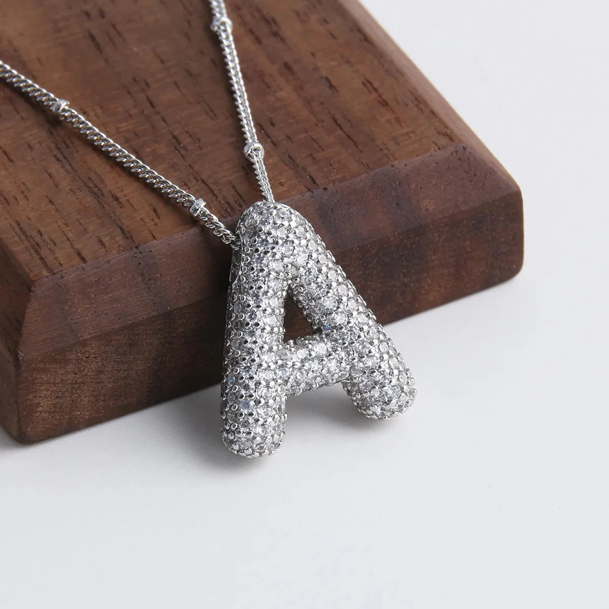 Bubble letter initial necklace set | White Gold - Image 3