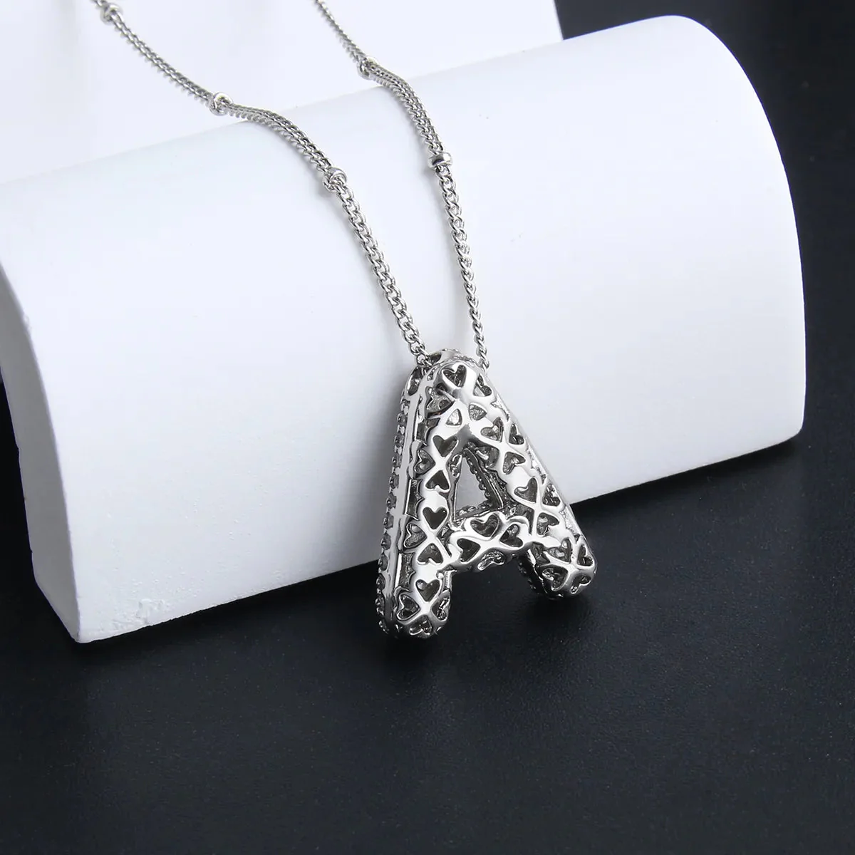 Bubble letter initial necklace set | White Gold - Image 5