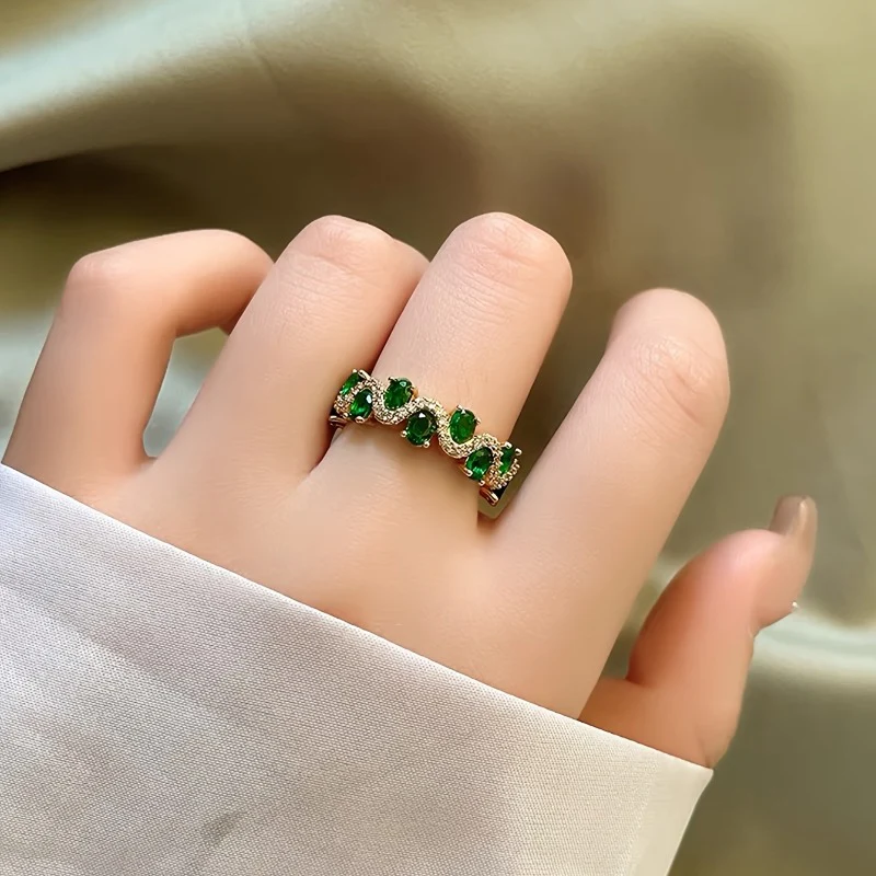 Calira Sparkling Emerald Open Ring | Gold - Image 2