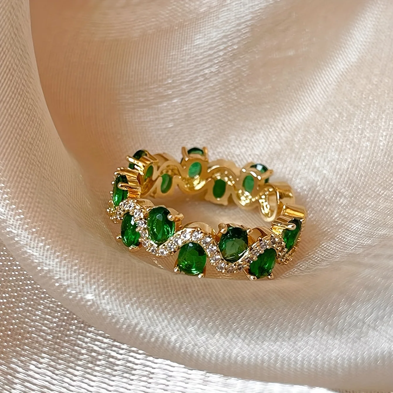 Calira Sparkling Emerald Open Ring | Gold - Image 3