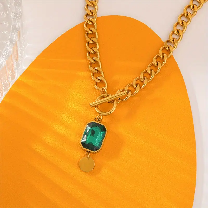 Chunky Chain Emerald Pendant Necklace | Gold - Image 3