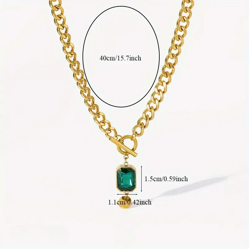 Chunky Chain Emerald Pendant Necklace | Gold - Image 6