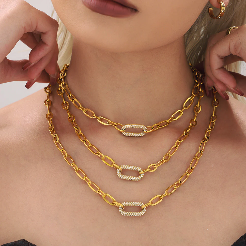 Paved Chunky Chain Link Jewelry Set | Gold - Image 4
