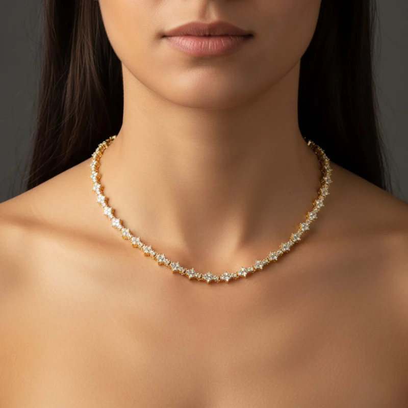 Classic Cluster Tennis Necklace | Gold - Image 4