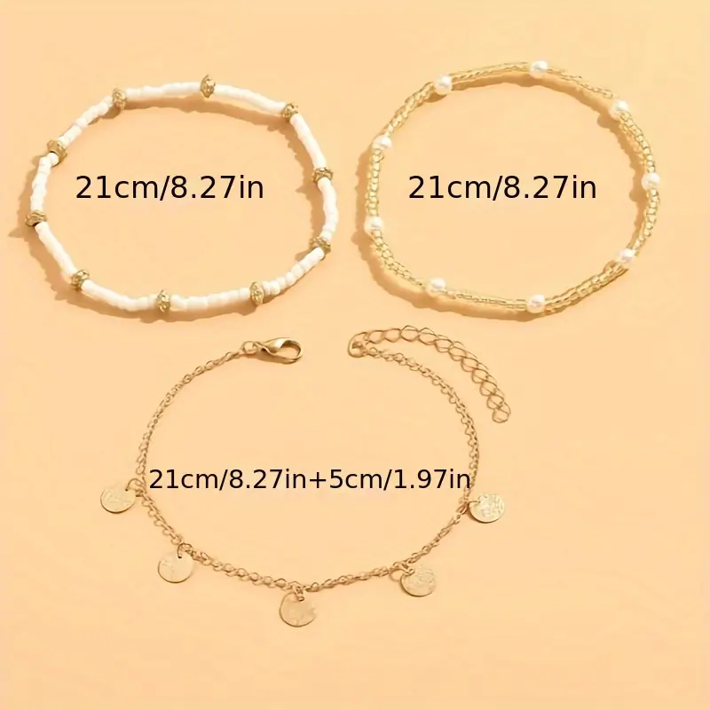 Coastal Charm 3-Piece Layered Anklet Set | Gold - Image 5