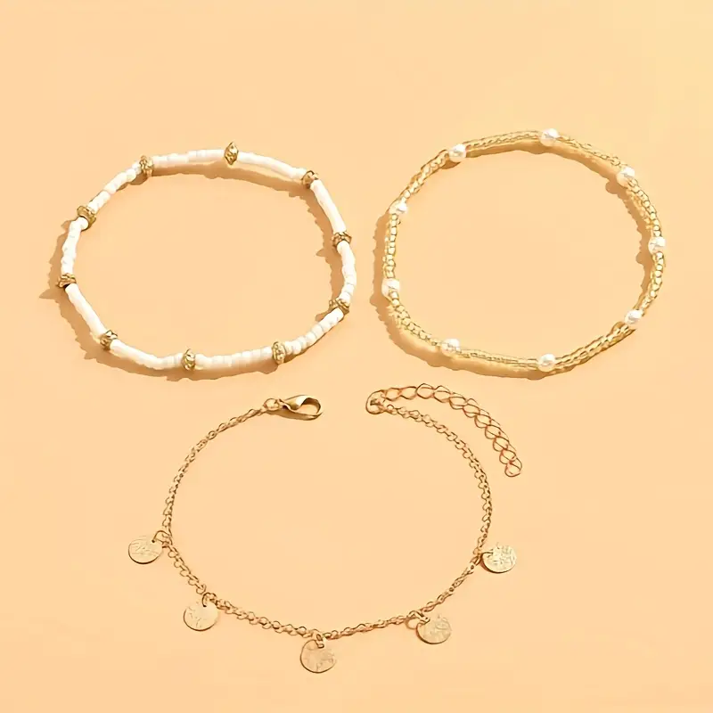 Coastal Charm 3-Piece Layered Anklet Set | Gold - Image 4