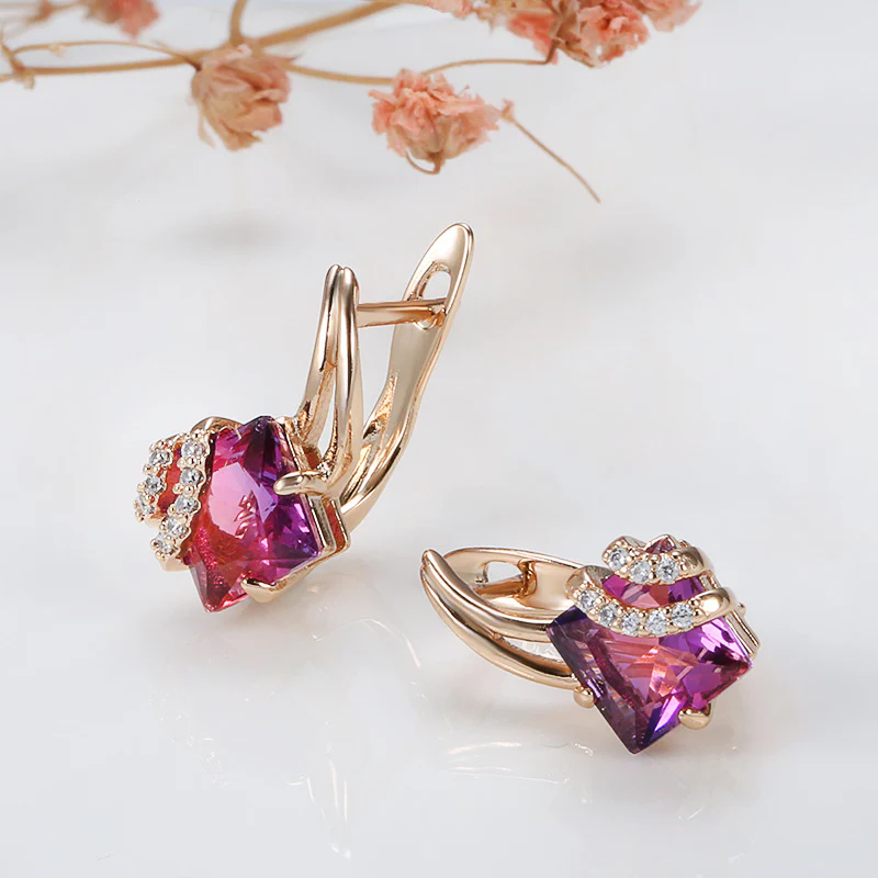 Crimson Square Crystal Earrings | Rosegold - Image 4