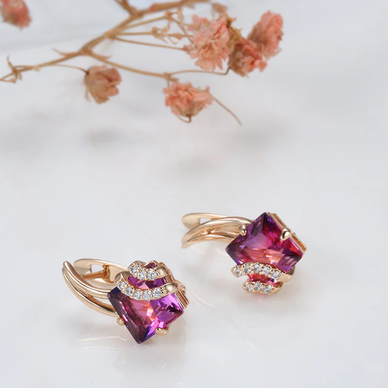 Crimson Square Crystal Earrings | Rosegold - Image 5
