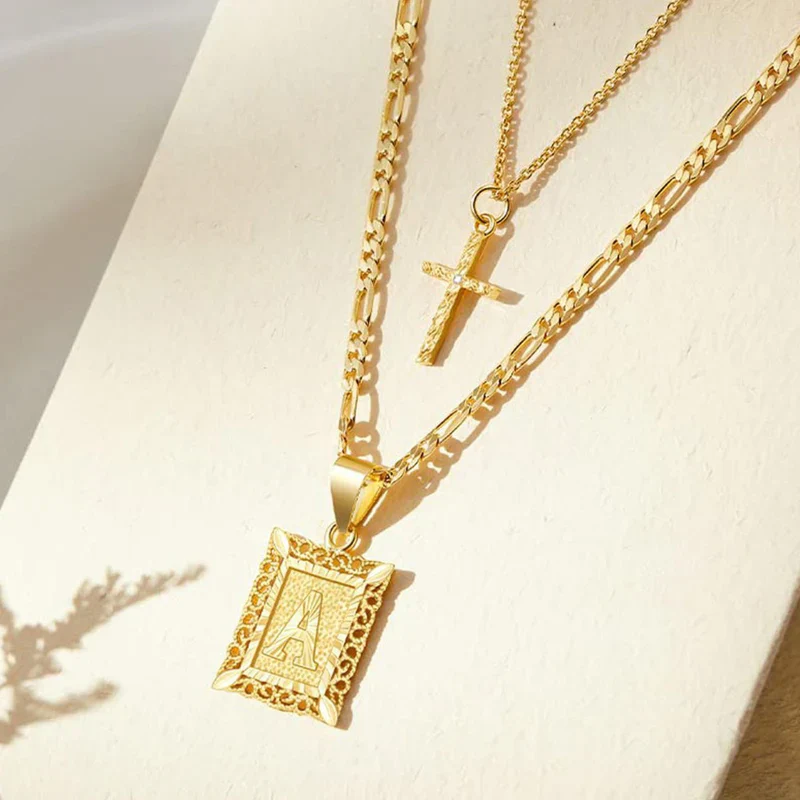 Cross Initial Necklace Set | Gold - Image 2