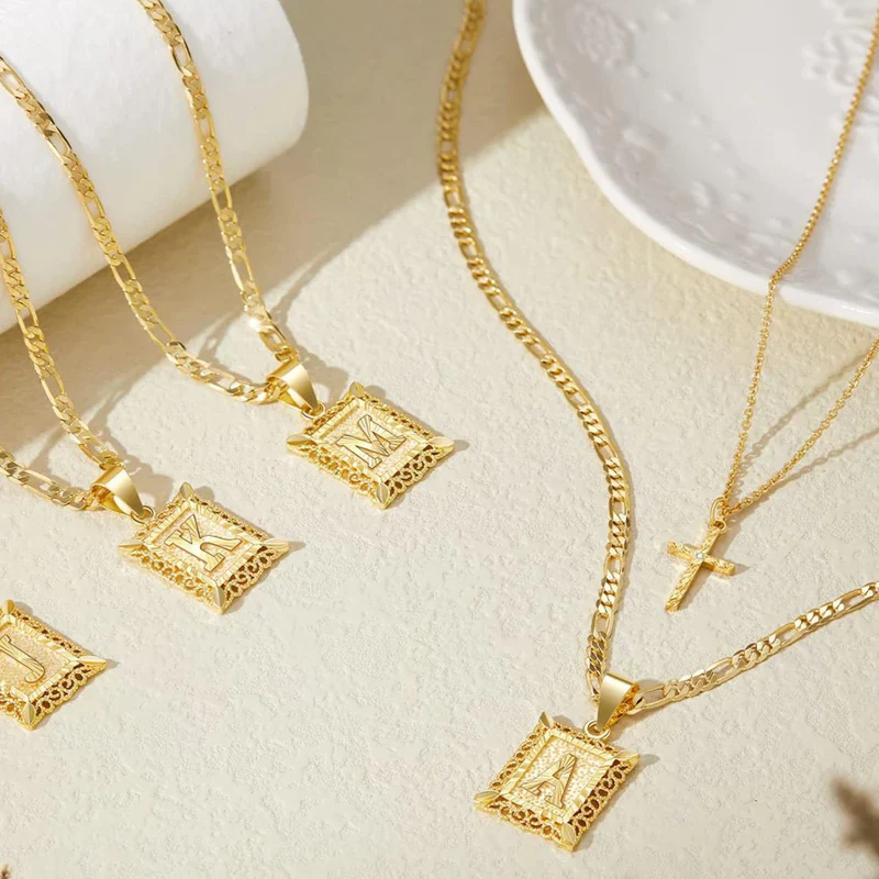 Cross Initial Necklace Set | Gold - Image 3