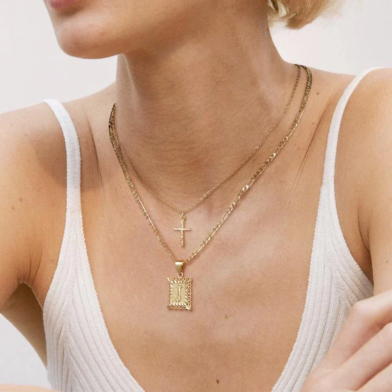 Cross Initial Necklace Set | Gold - Image 7