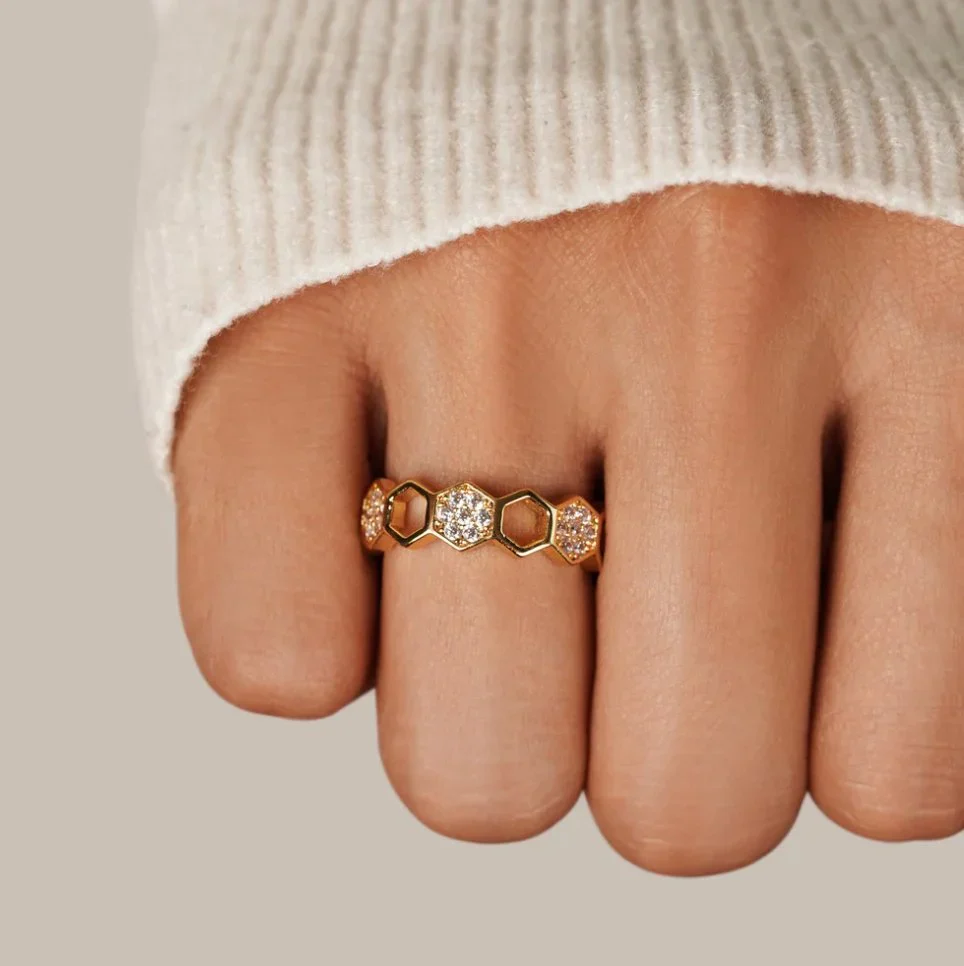 Crystal Honeycomb Ring | Gold - Image 2