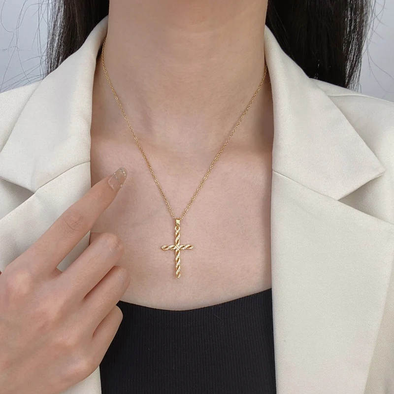 Crystal Twist Cross Necklace | Gold - Image 3