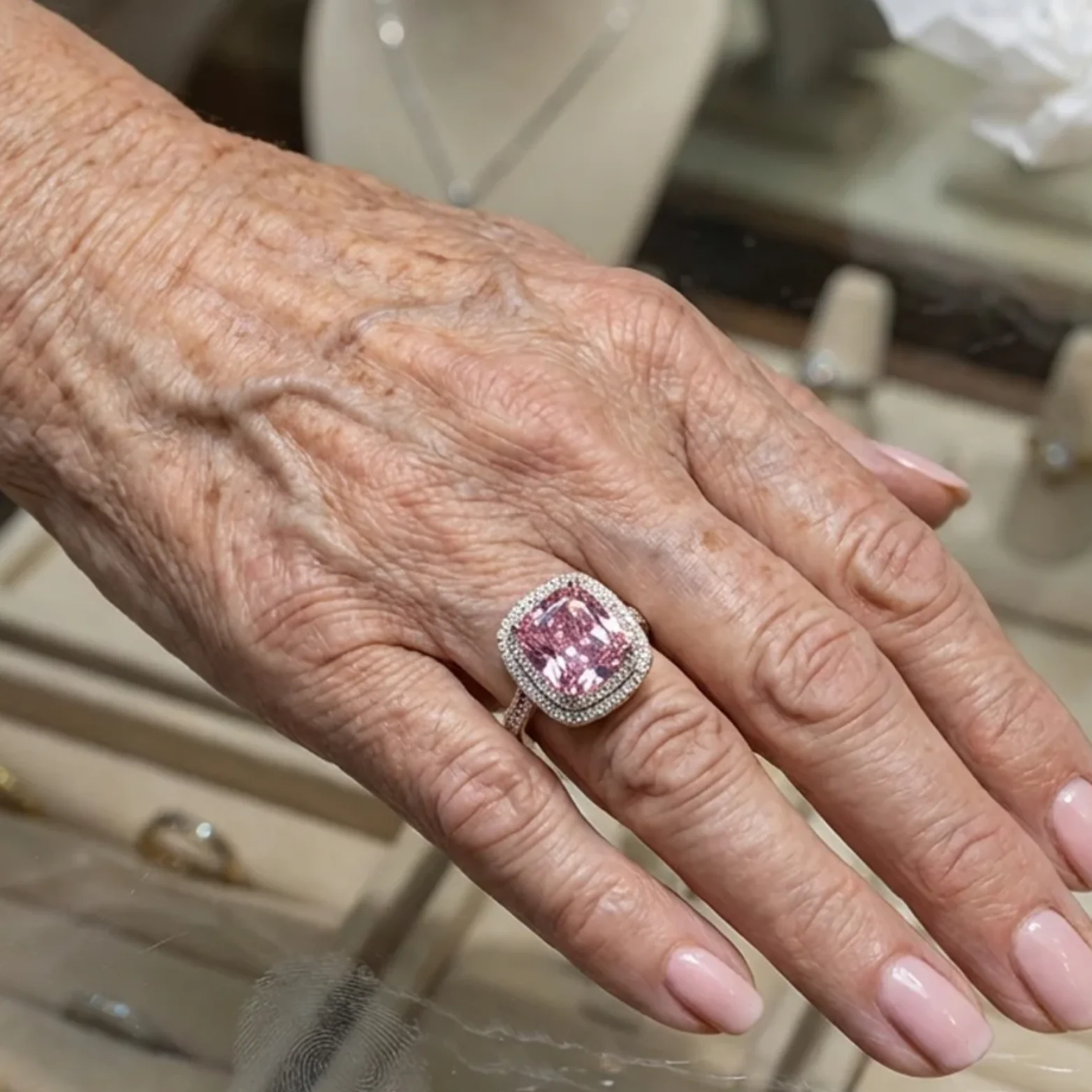 Cushion Pink Sapphire Ring | White Gold - Image 2