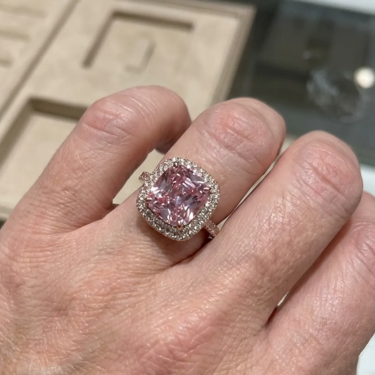 Cushion Pink Sapphire Ring | White Gold - Image 6
