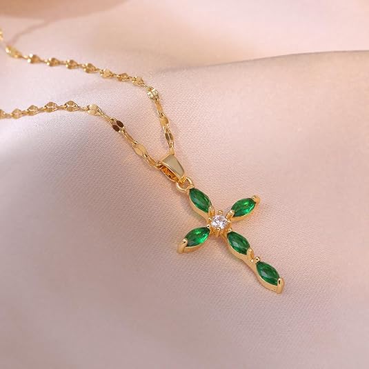 Emerald Cross Necklace | Gold - Image 2