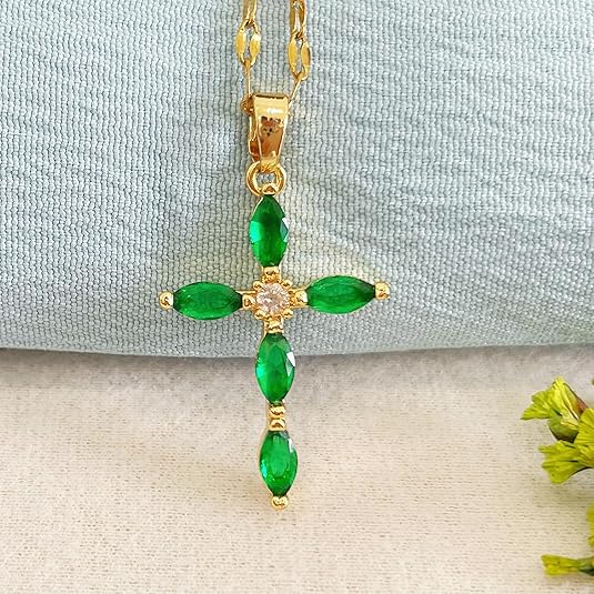 Emerald Cross Necklace | Gold - Image 3