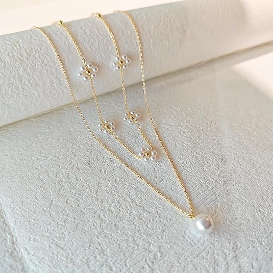 Floral Pearl Layered Necklace | Gold - Image 2