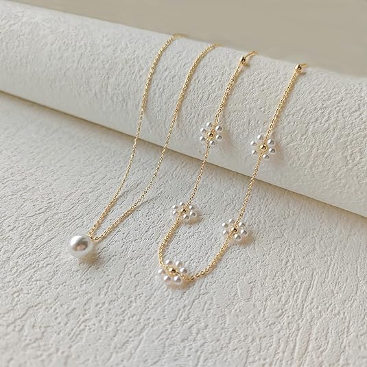 Floral Pearl Layered Necklace | Gold - Image 3