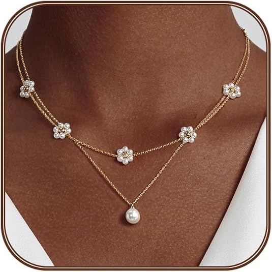 Floral Pearl Layered Necklace | Gold - Image 5
