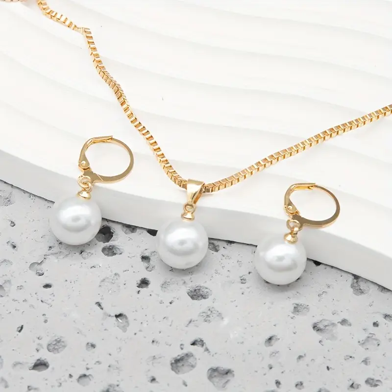 Golden Grace Pearl Jewelry Set | Gold - Image 3