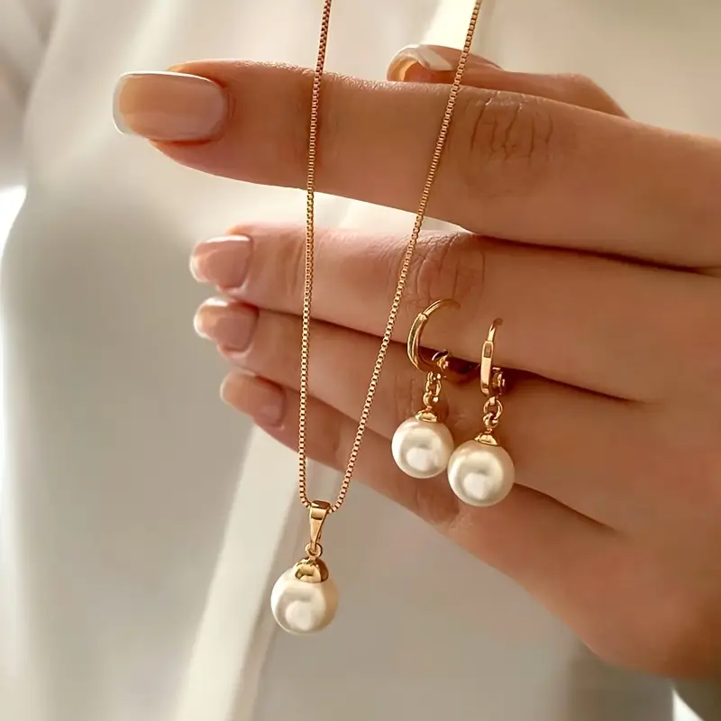 Golden Grace Pearl Jewelry Set | Gold - Image 2