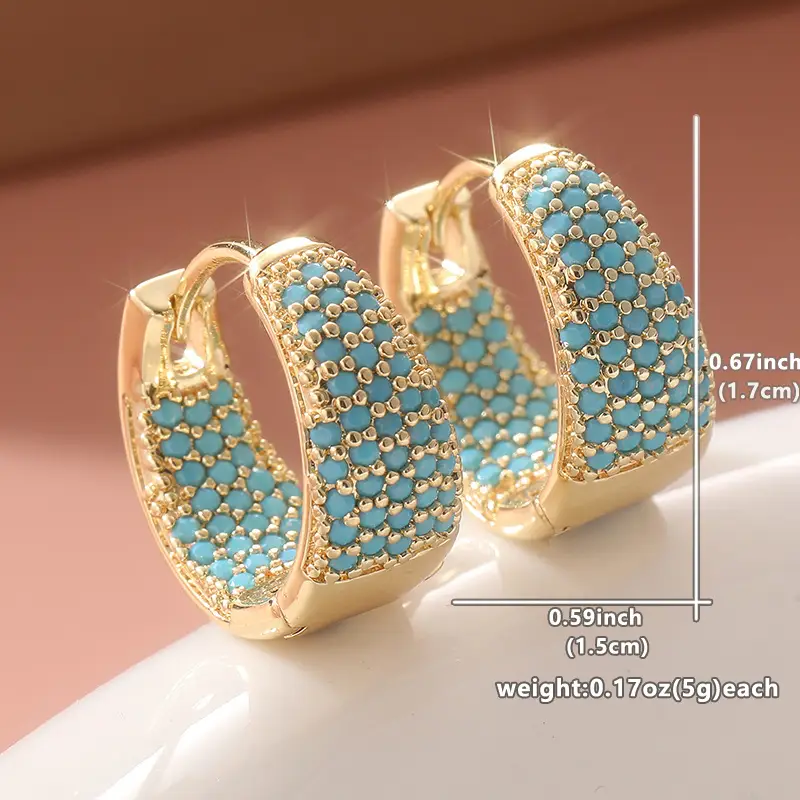 Golden-Tone Turquoise Beaded Hoop Earrings | Gold - Image 5