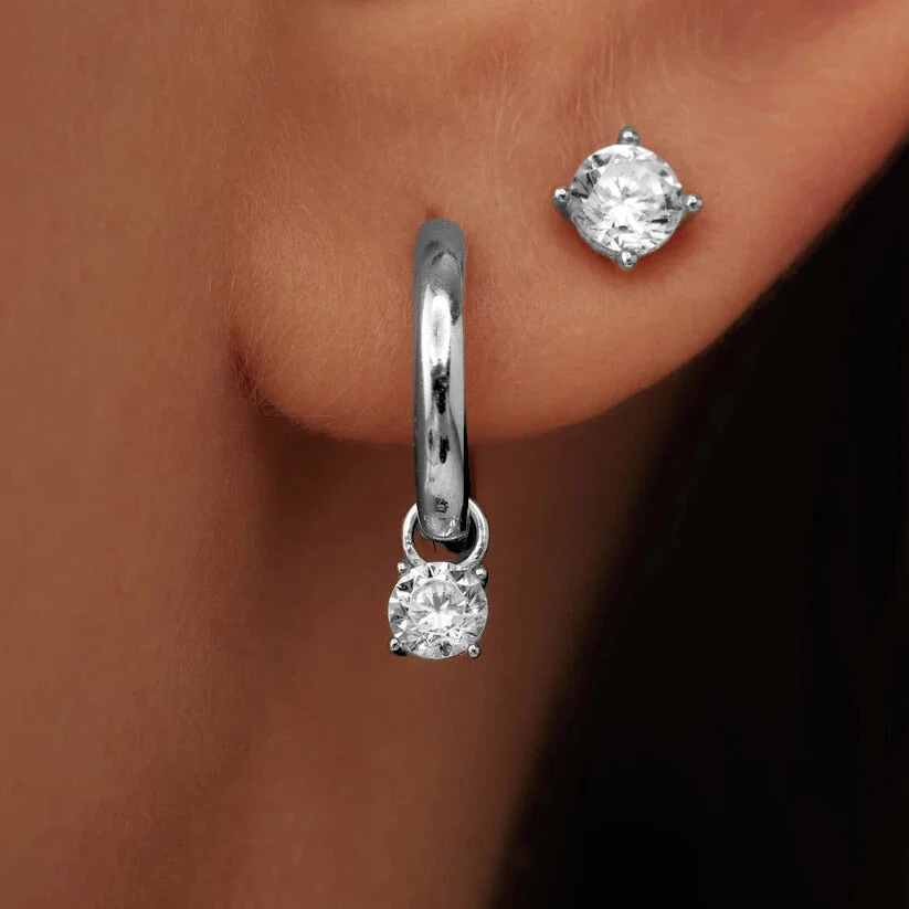 Larmes de Lune Stone Hoop Earrings | White Gold - Image 3