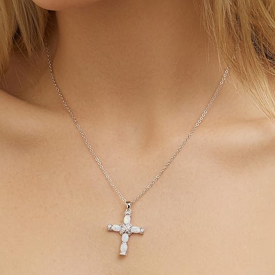 Lumen Opal Cross Necklace | Gold - Image 2