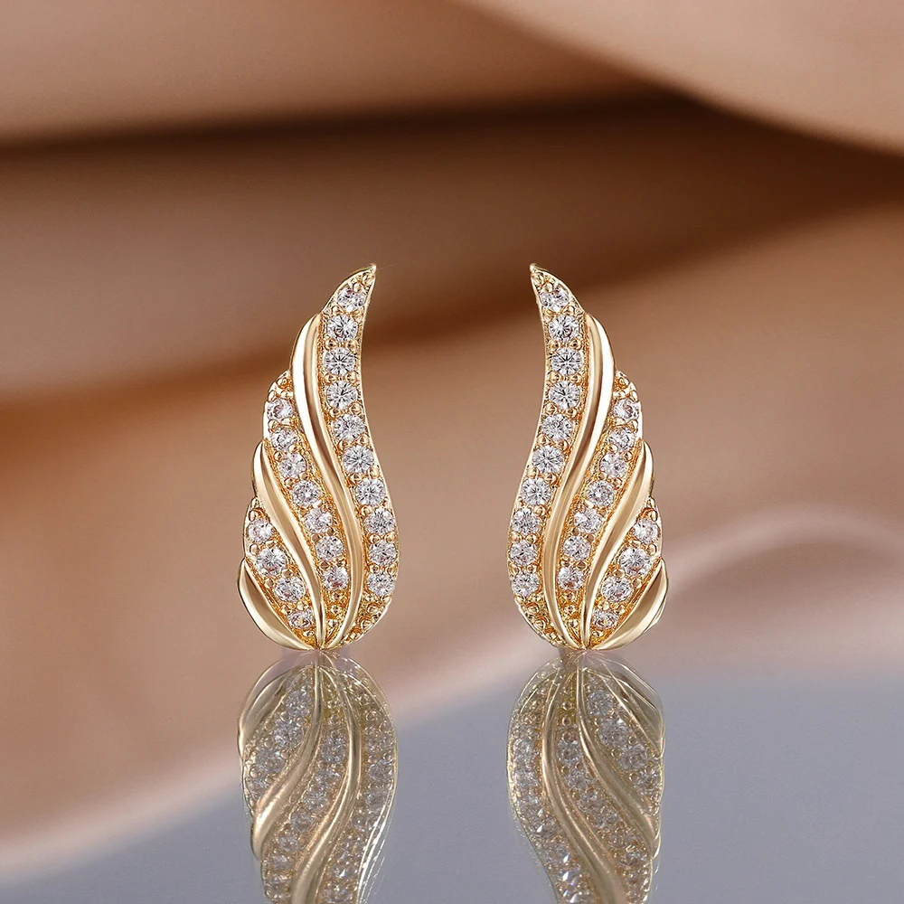 Modern Leaf Pave Earrings | Gold - Image 2