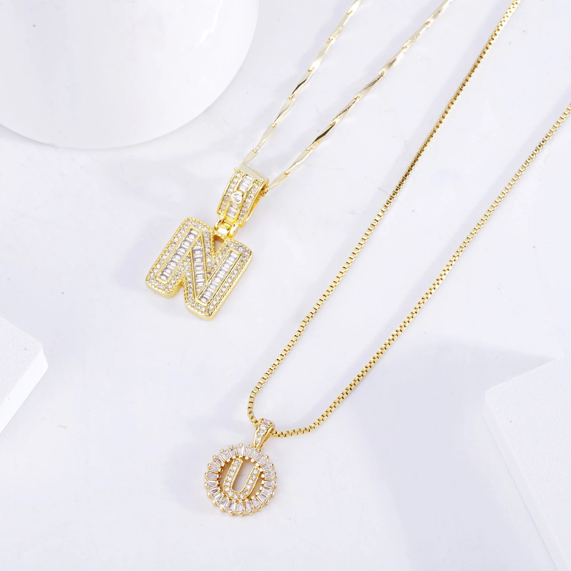 Pave letter initial necklace set | Gold - Image 2