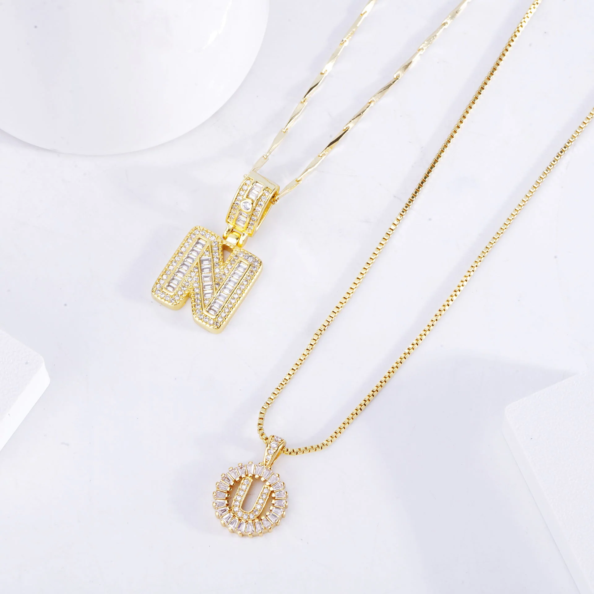 Pave letter initial necklace set | White Gold - Image 3