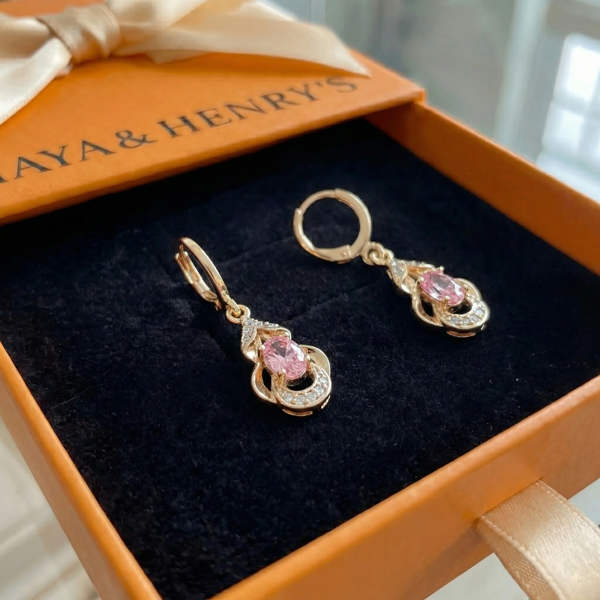 Moonlit Blush Teardrop Earrings | Rose Gold - Image 3