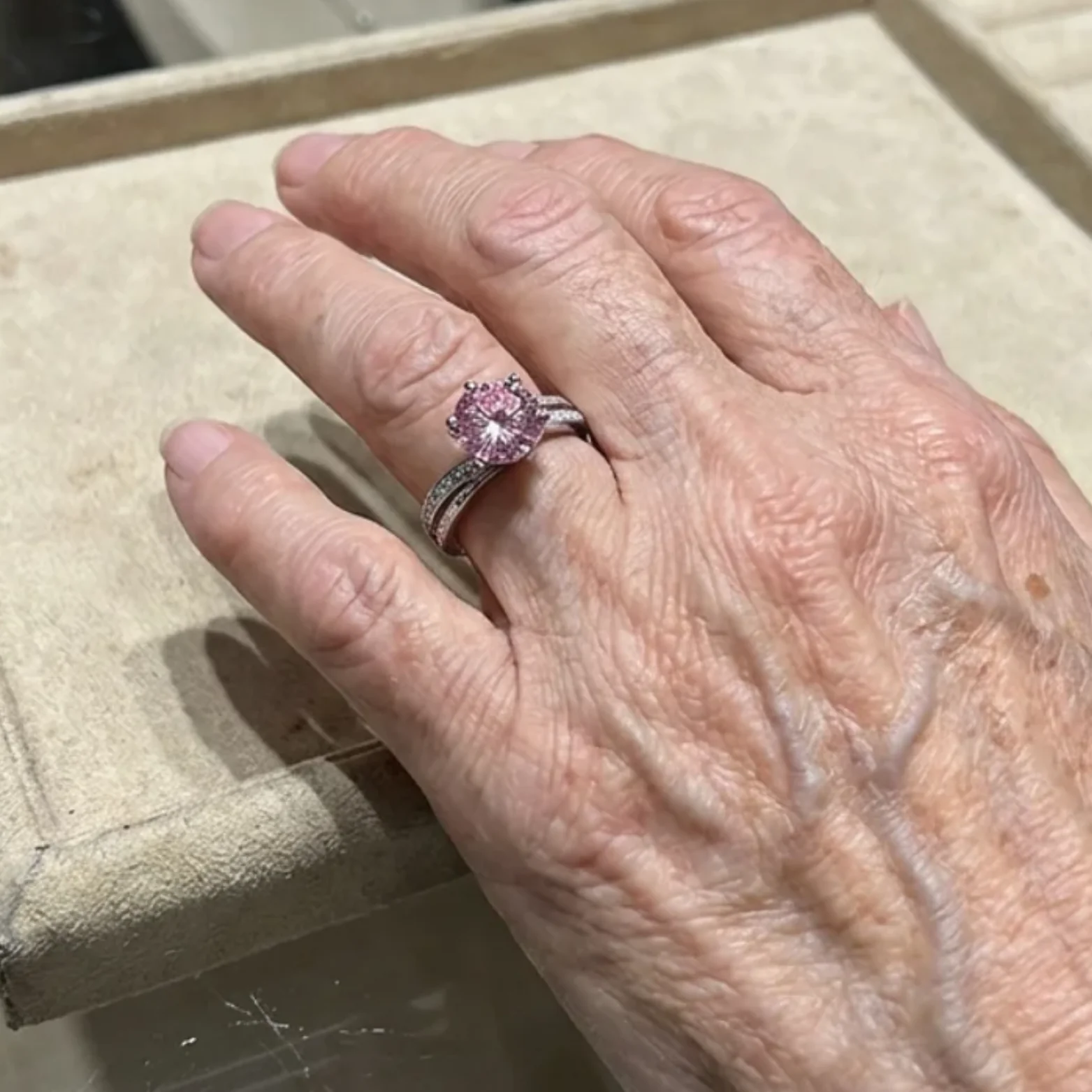 Moonlit Pink Contour Ring | White Gold - Image 2
