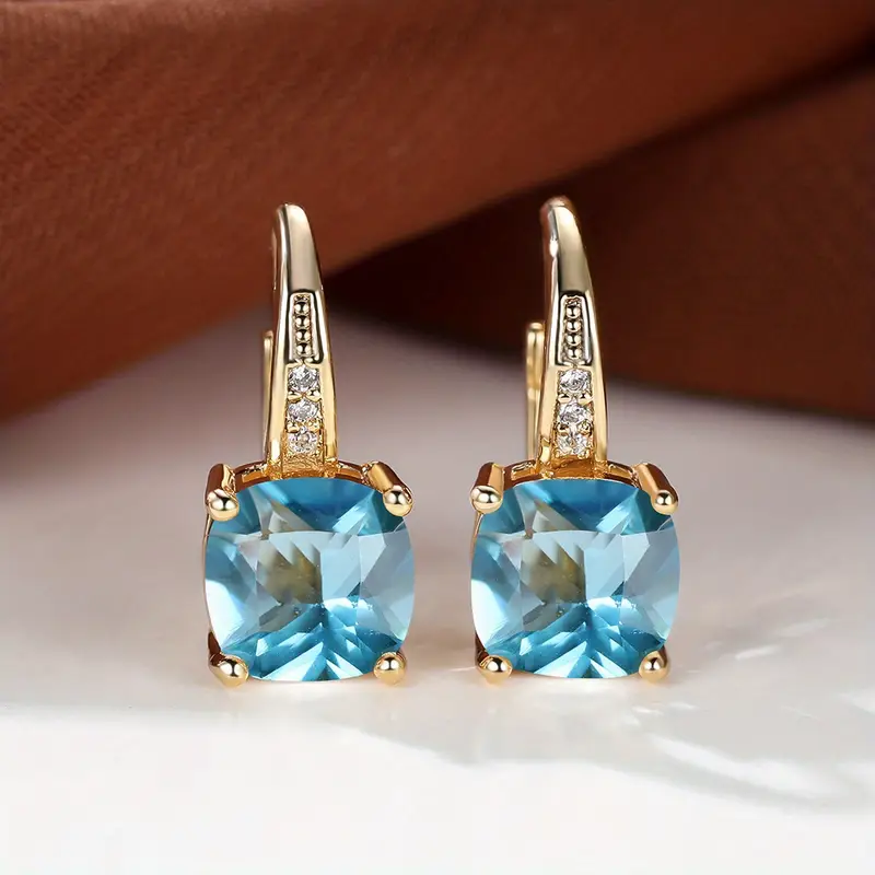 Mystic Sapphire Stone Hoop Earrings | Gold - Image 9