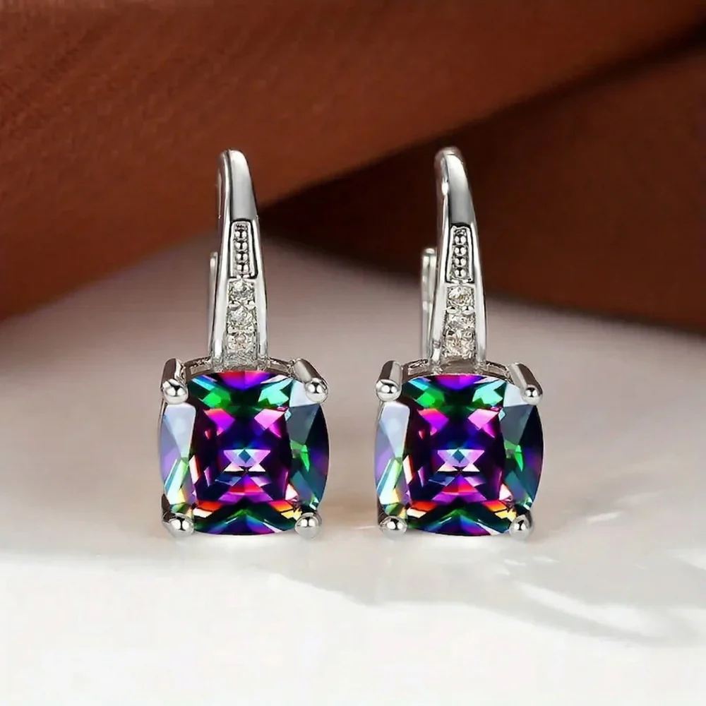 Mystic Stone Hoop Earrings | White Gold - Image 5