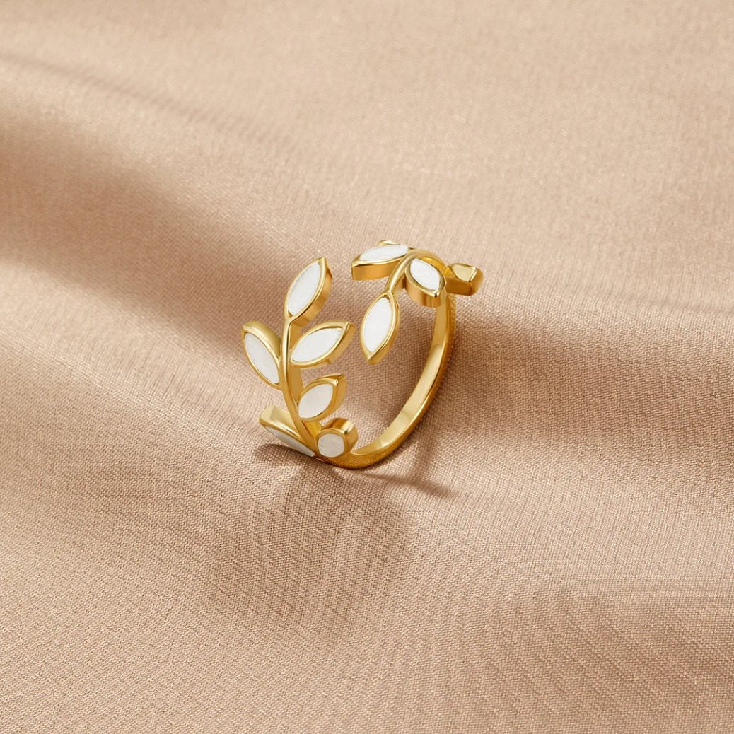 Neraya Delicate Leaf Open Ring | Gold - Image 3